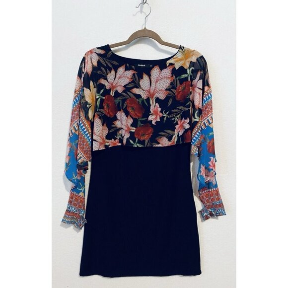 Desigual Olivia Dress Womens 6 Floral Long Open Flowy Sleeves Feminine Romantic - Picture 2 of 9